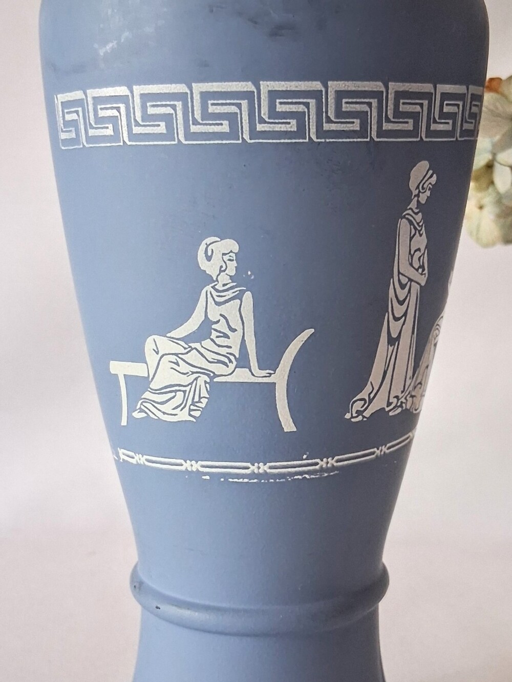 Vintage Blue Jasperware Inspired Glass Vase - Picture 3 of 8